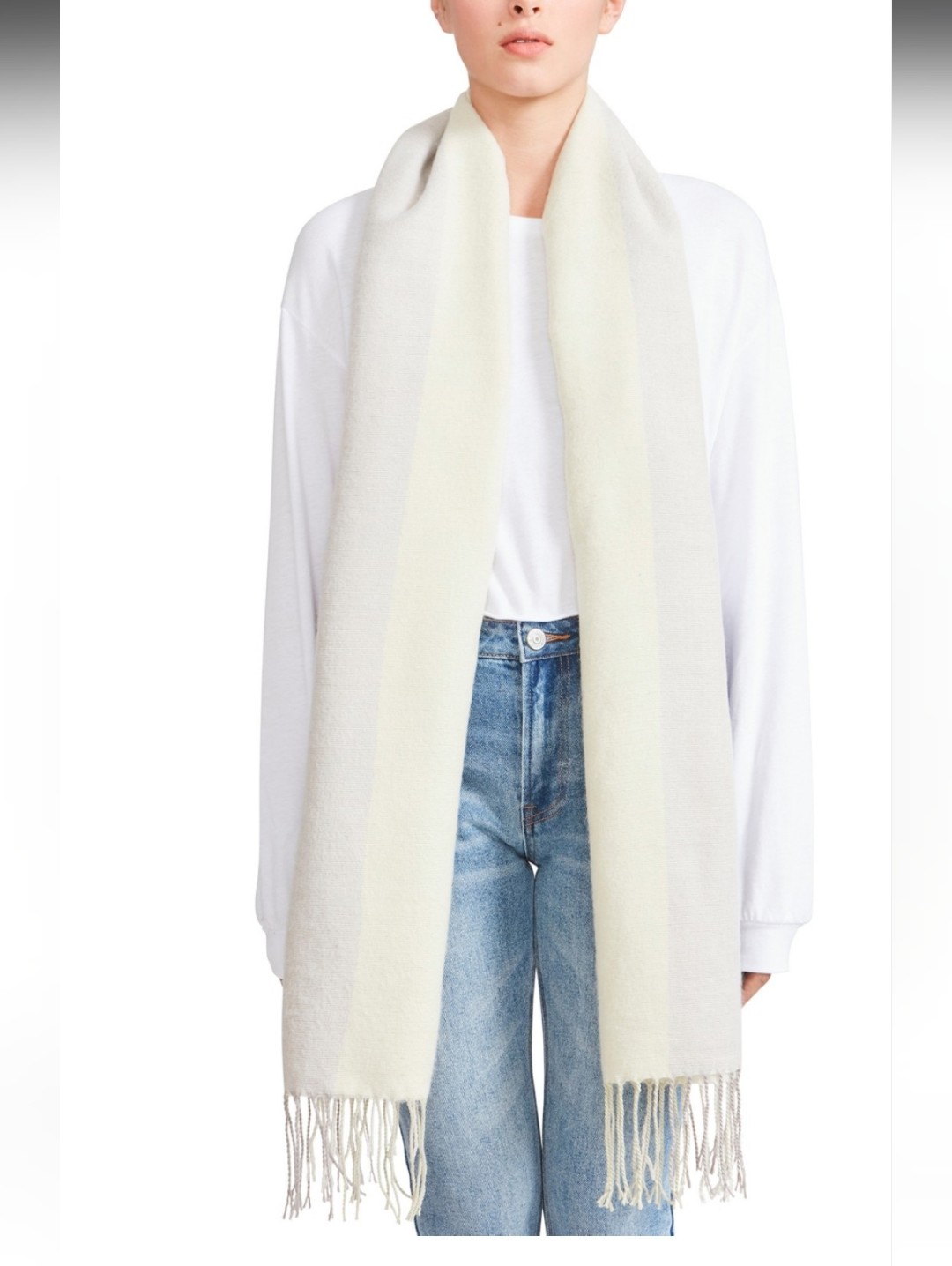 Steve Madden Long Fringe Ombre Scarf In Cream, Pale Green And Light Gray. Nwt